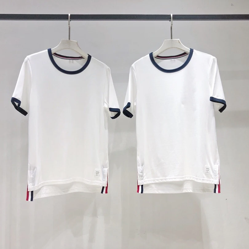 

TB THOM BULUO Fashion Brand T-shirt O-Neck Collar Patchwork Short-sleeved T-shirt Men Women Cotton Couple Summer Casual Clothing