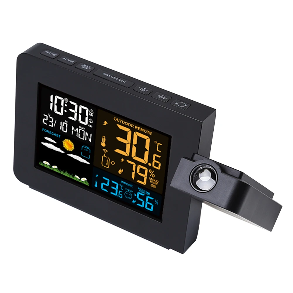 

Office Projection Alarm Clock Weather Station Humidity Monitor Indoor Outdoor Forecast Home Digital LED Display Temperature