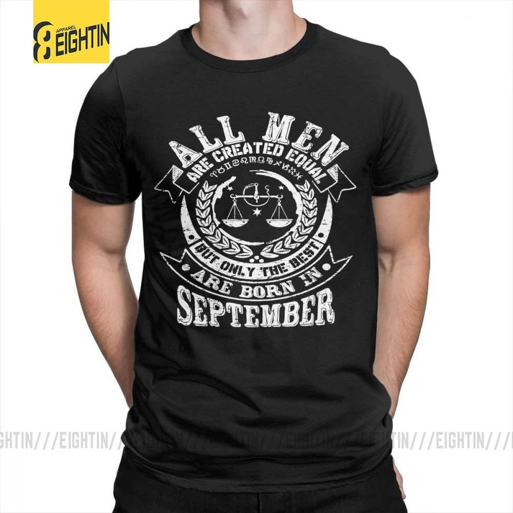 September T Shirt Libra Zodiac Men Birthday O-Neck Vintage Summer Short Sleeves Tees 100% Cotton Mens T-Shirt Creative Gifts