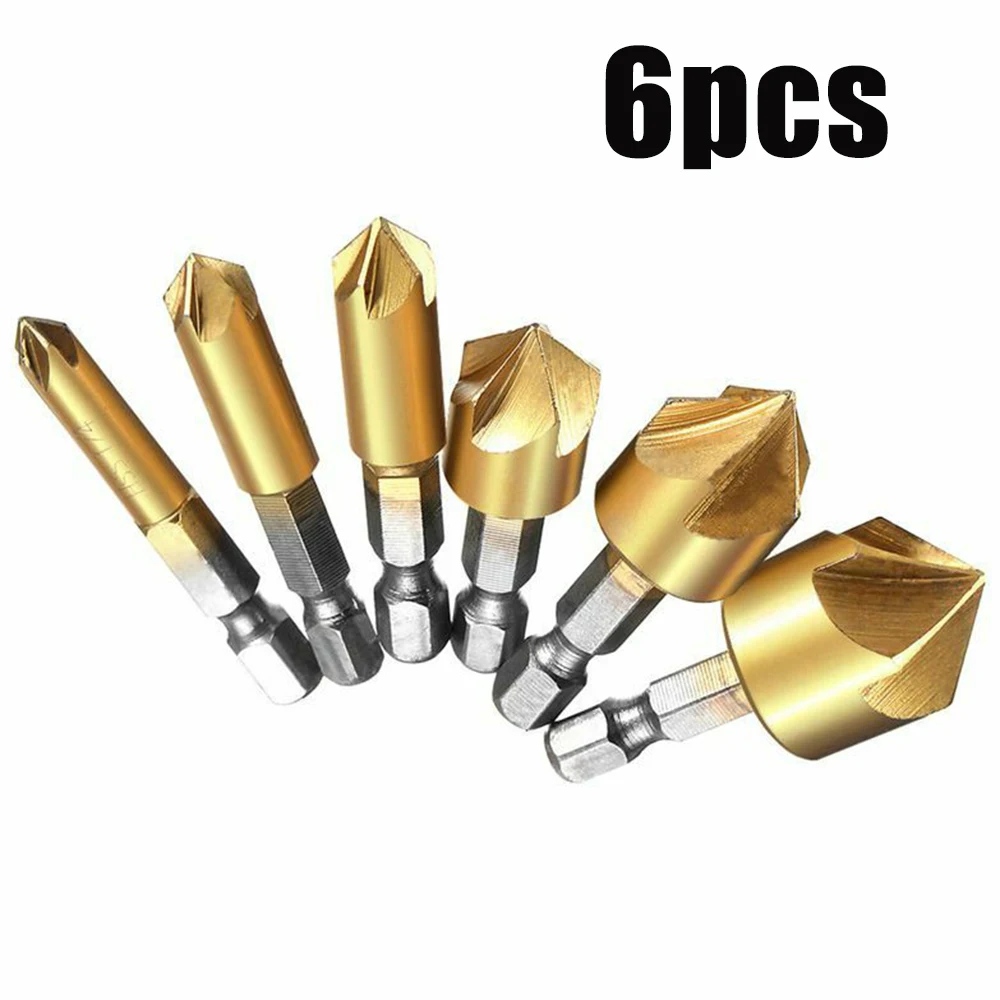 

6pcs Chamfering Hex Drill Bit Wood Plastic Aluminum Cutting Drilling Tool HSS