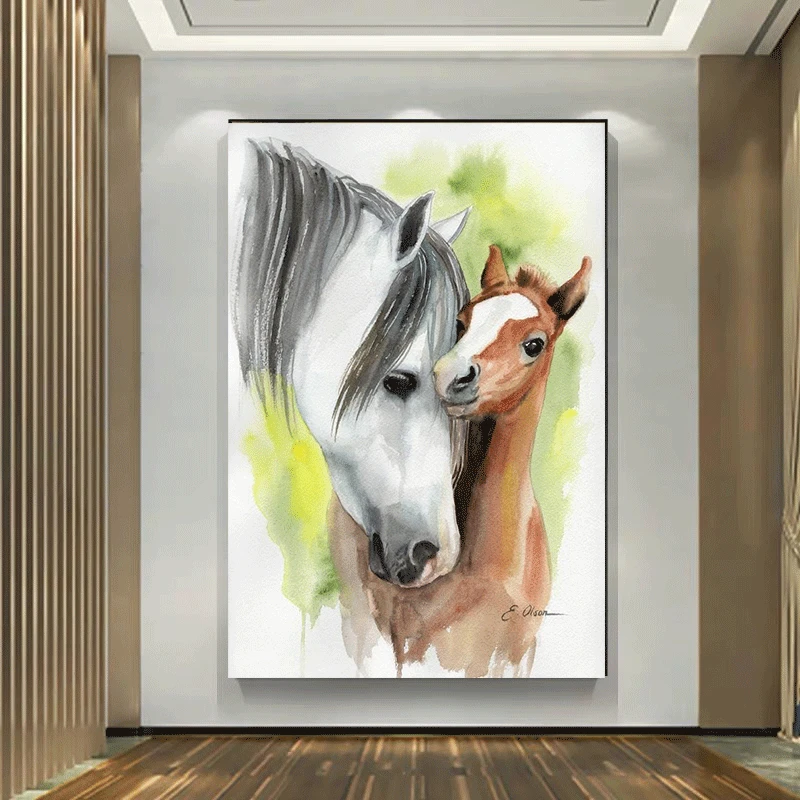 Холщовый постер с изображением двух лошадей и животных картина маслом холст пони