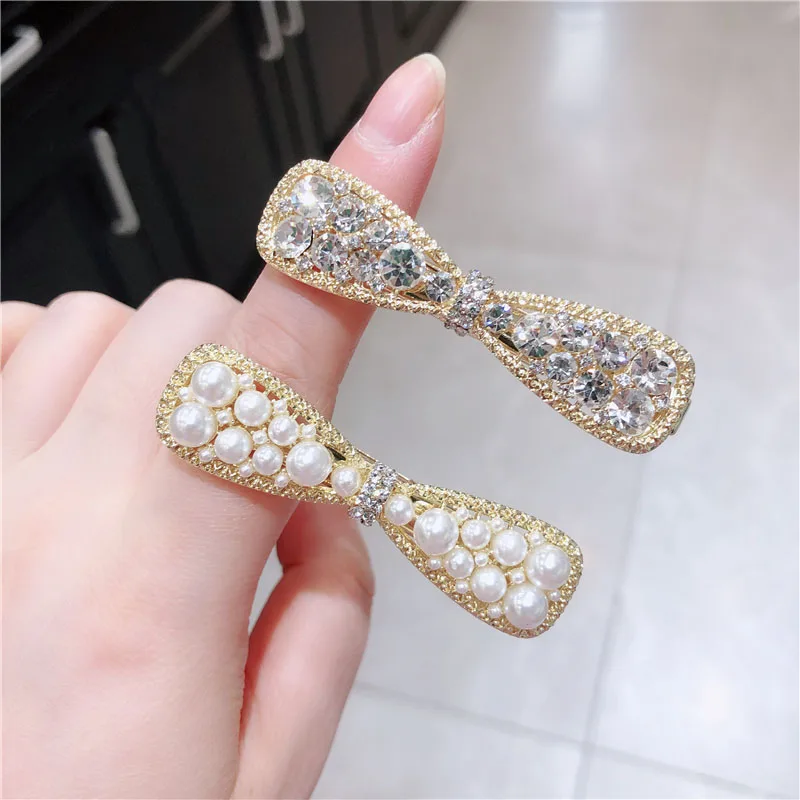 

Korea Ins Pearl Rhinestone Bowknot Hairclips Women Delicated Sweet Hairpin Fashion Street Barrettes Glittering Hair Accessories