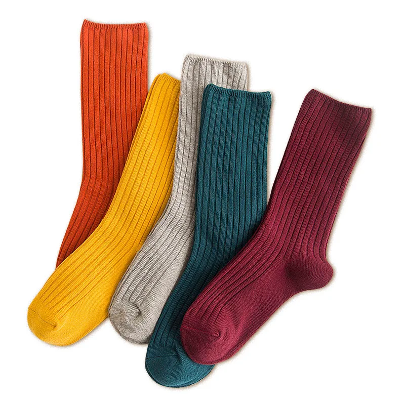 

Solid Colors Cotton Socks Women Loose Socks Japanese High School Girls Harajuku Striped Socks yellow blue black grey green