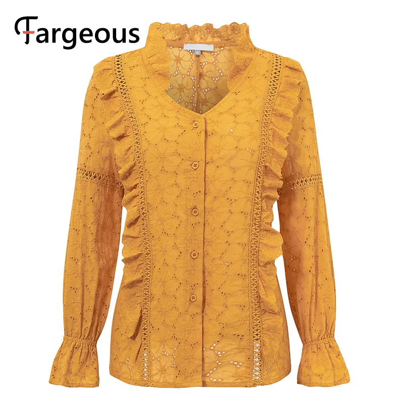 Женская блузка в горошек Fargeous кружевная с треугольным вырезом летняя 2019|Блузки| |