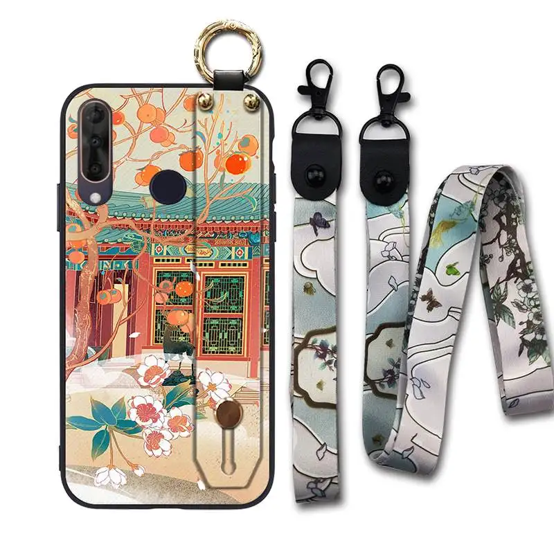 

Wristband Fashion Design Chinese Style Phone Case For Wiko View 3 Waterproof 6.26-inch Lanyard Delicate Painted Dirt-resistant