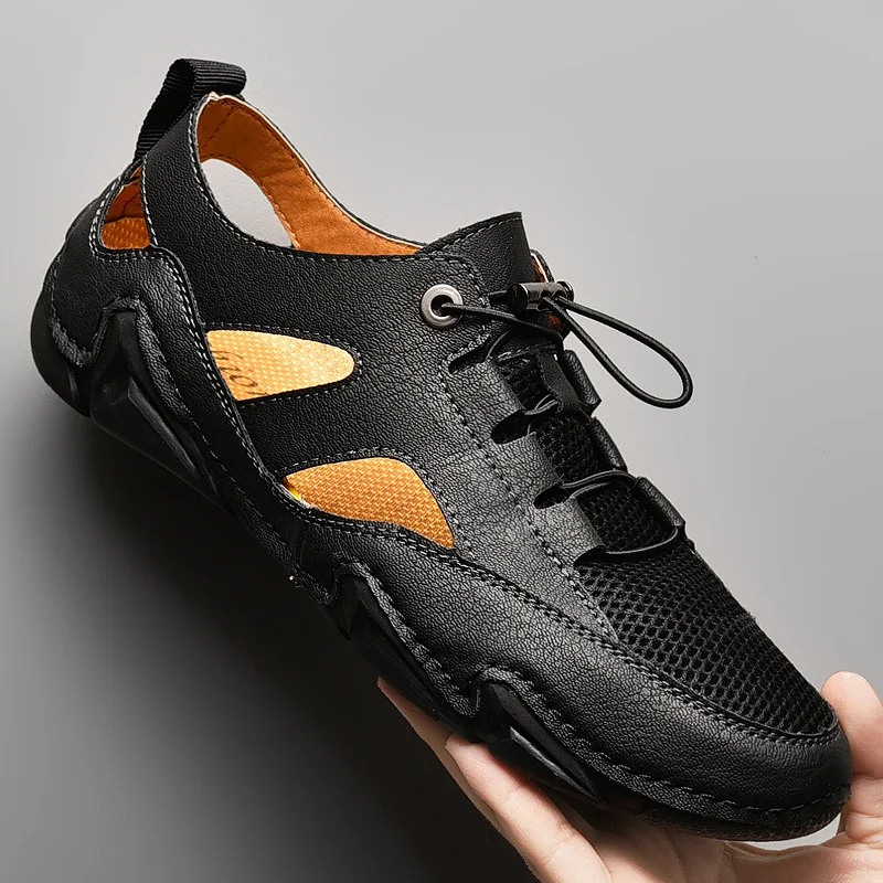 

2021 New Man Genuine Leather Sandals Shoe Summer Lightweight Non-Slip Wearing Men's Shoes Outdoor Beach Sandals Casual ShoeAdult
