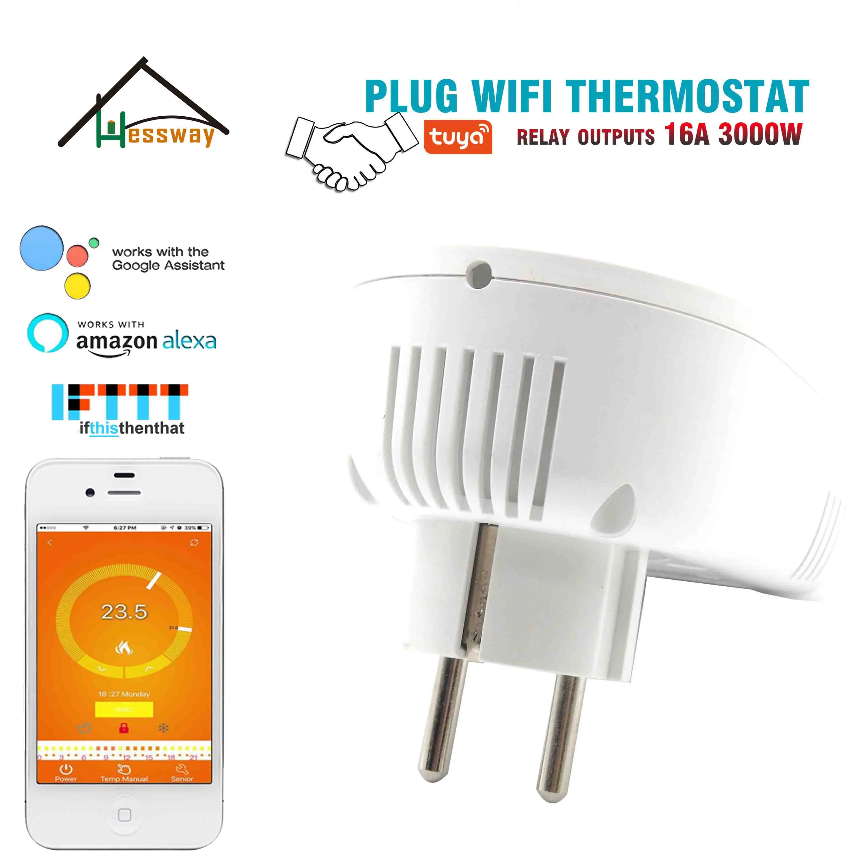 HESSWAY TUYA 16A 3 кВт Wi Fi термостат smart plug EU для электрического подогрева пола|Запчасти