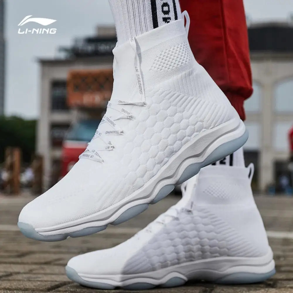 Li-Ning/мужская спортивная обувь без подушек, одноцветная, дышащая, с высоким вырезом, с подкладкой, как Носок, спортивная обувь AFJN009 SOND18