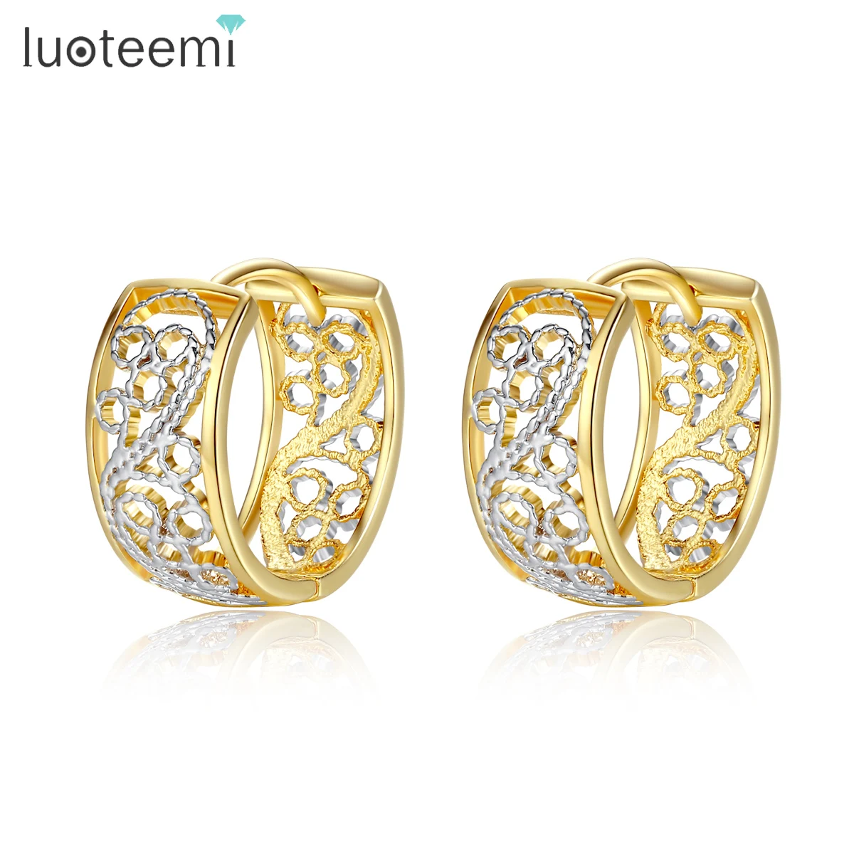 

LUOTEEMI Unusual Chinese Hollow Pattern Creative Design Hoop Earring for Women Fashion Round Shape Crystal Wedding Party Jewelry