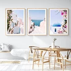 Постер на холсте с изображением Греции, Санторини, берега Амальфи, пейзажа, настенная живопись на холсте, летнее пляжное побережье миконо, Настенная картина, Декор для дома