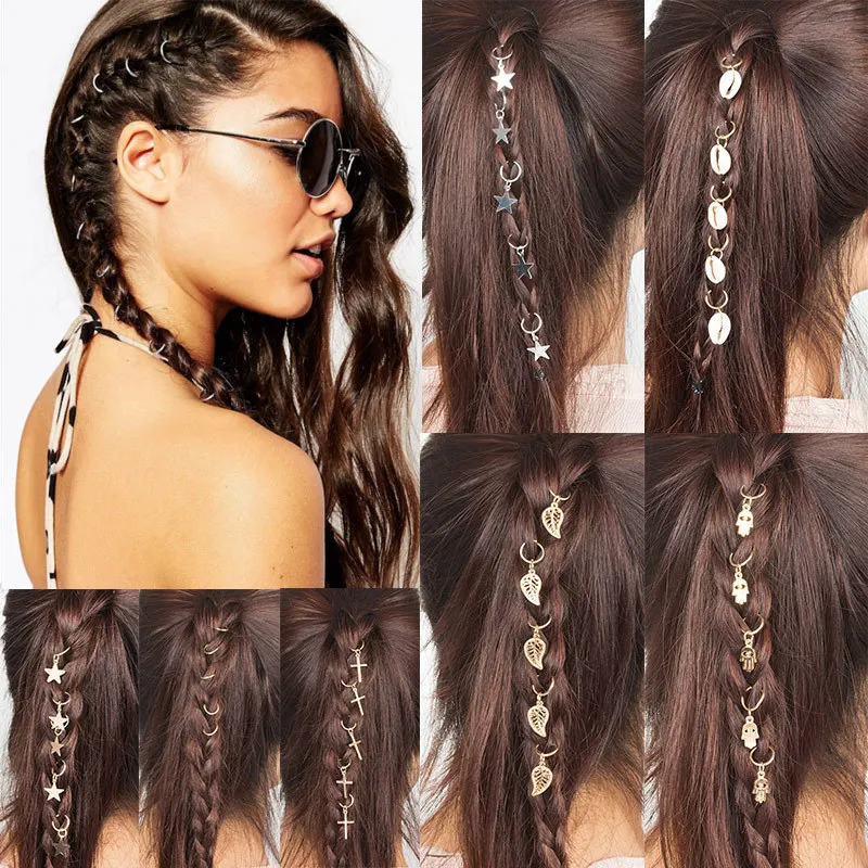 

Модные аксессуары для волос в этническом стиле для девочек, листья, звезды, крест, ракушки, пентаграмма, сплав, геометрические аксессуары дл...