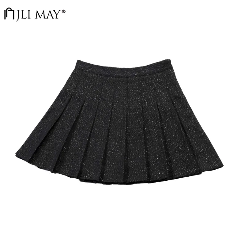 

JLI MAY High Waist Pleated Skirts Girls Harajuku Skirt Solid A-line Mini Japan Korean Style Preppy Style Short Skirt