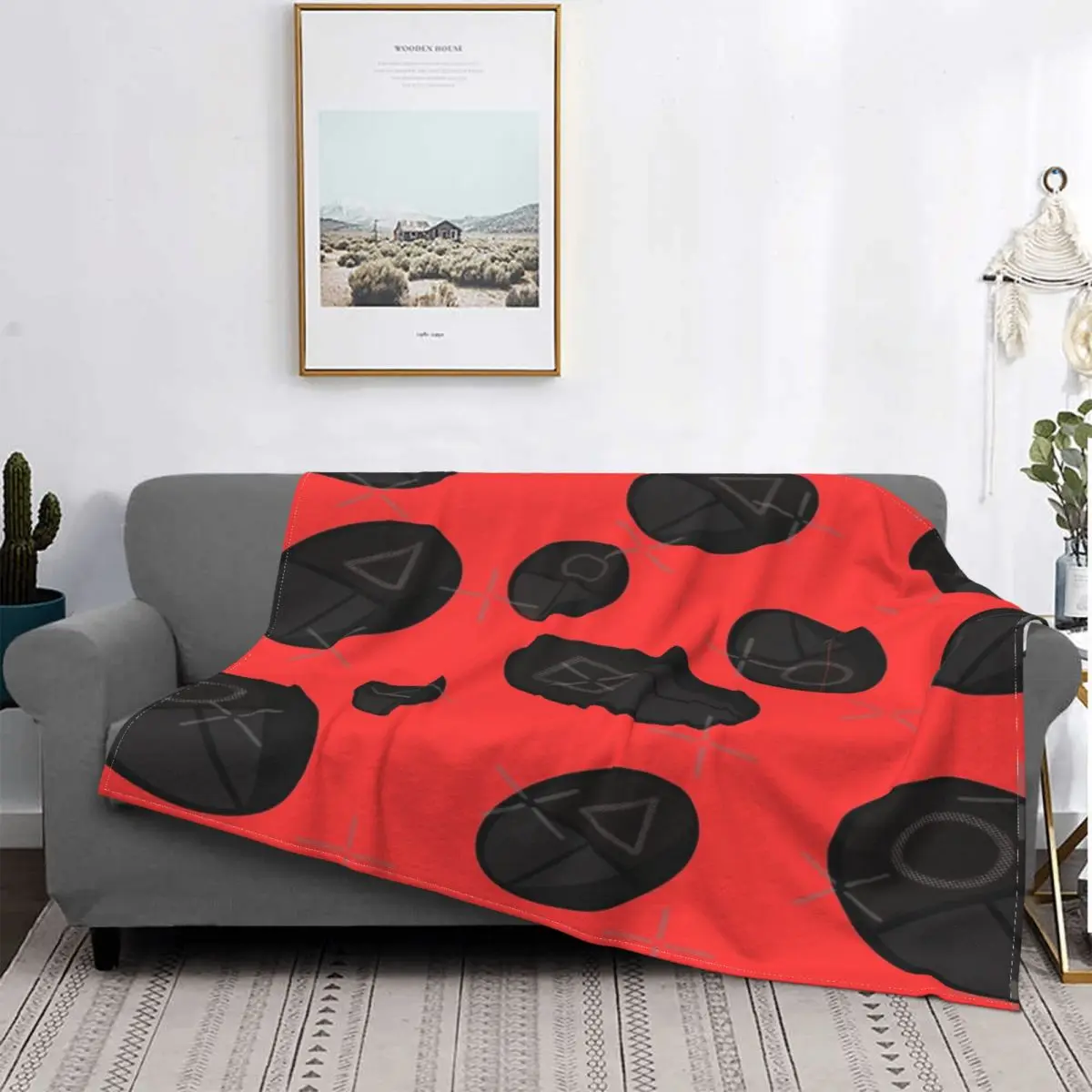 

Manta con capucha para cama, cubrecama a cuadros, cobertor de máscaras