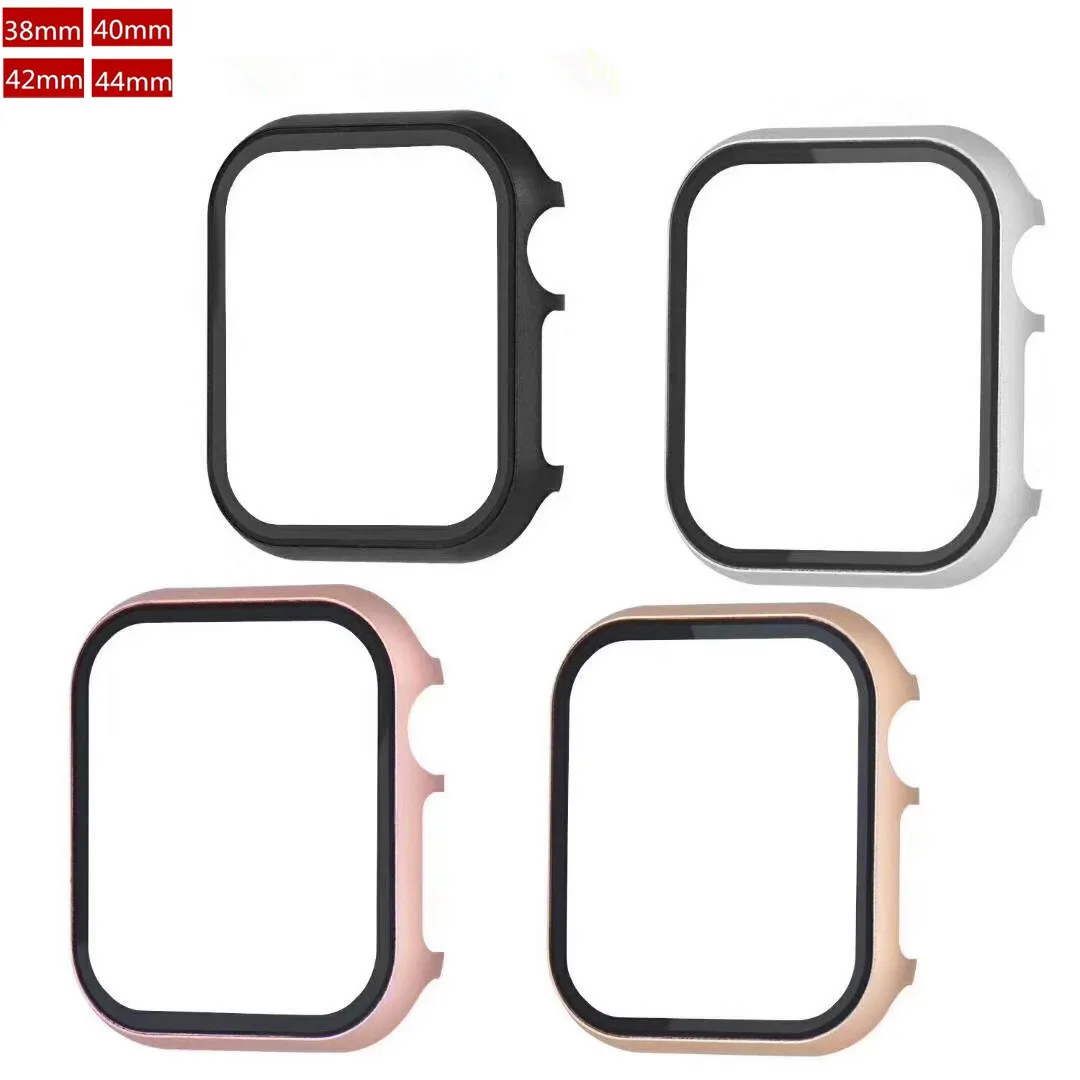 Glass+Frame matel case For Apple Watch 6 se 5 4 3 44mm 42mm iwatch band 40mm 38mm Metal bumper screen protector frame