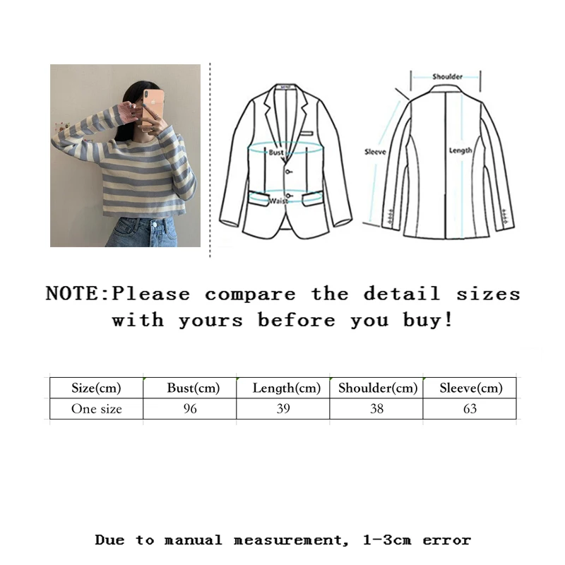 

Vangull Striped O-neck Pullovers Knitted Women Sweater Autumn New Short High Waist And Navel Sexy Loose Casual Retro Sweater Top