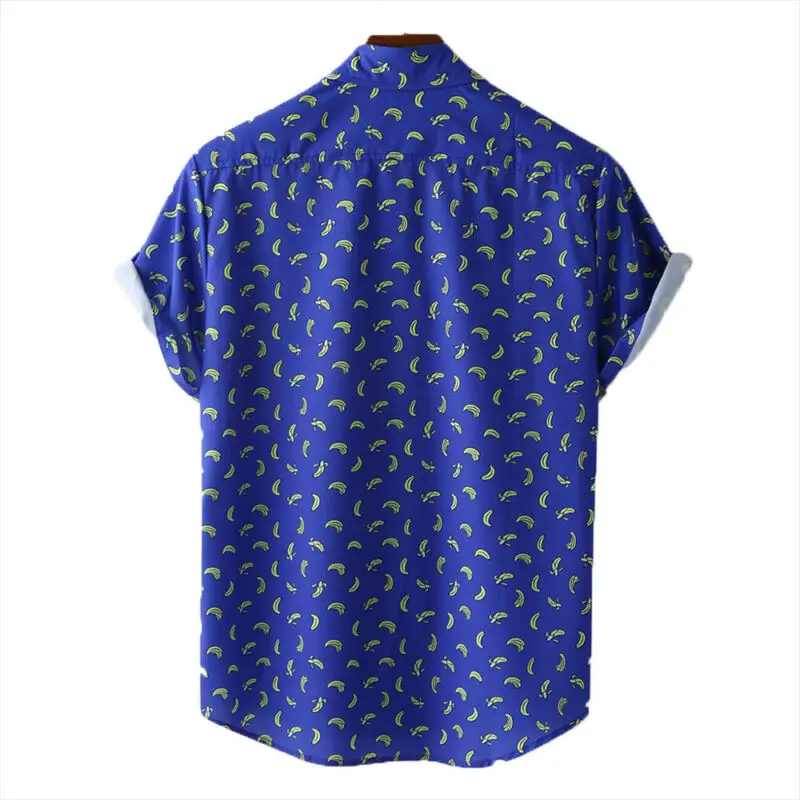

Mens Short Sleeve Banana Print Shirt Hawaiian Palm Check Summer Relaxed Fit Tops