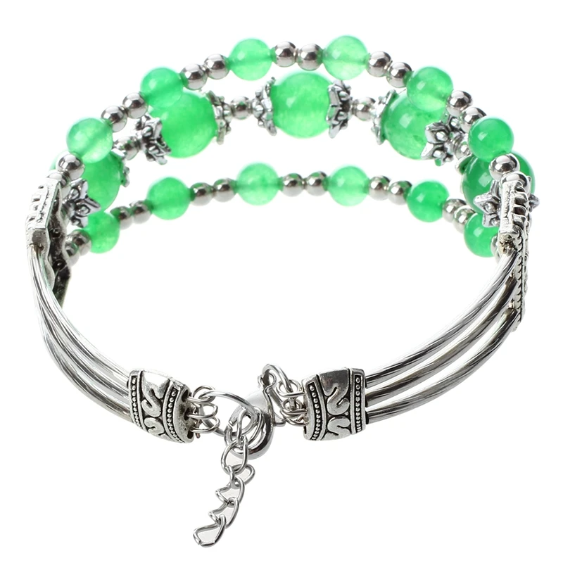 Браслет из тибетского серебристого и зеленого нефрита | Украшения аксессуары