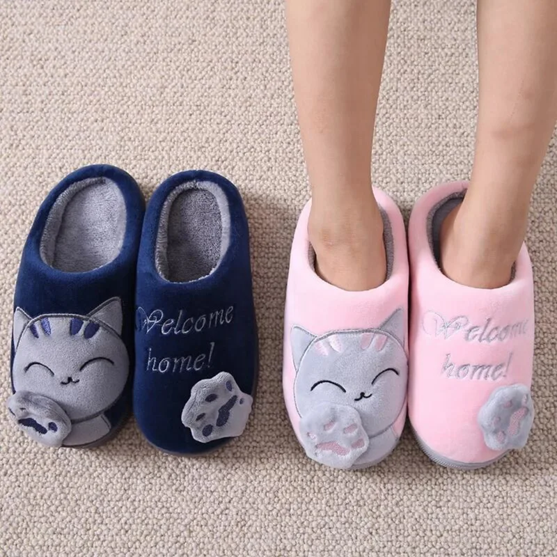 

Home Slippers Shoes For Women 2021 Unisex Cartoon Cat Shoes Non-slip Soft Winter Warm House Slippers Indoor Bedroom Couple Floor