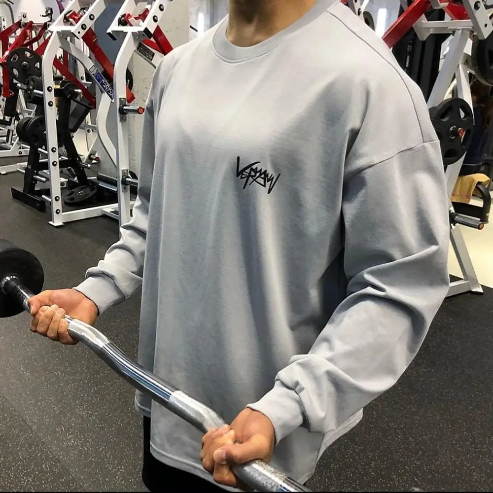 

Мужская спортивная и свободная футболка с длинными рукавами для бега, большая дышащая Спортивная Мужская спортивная одежда для бега и фитн...