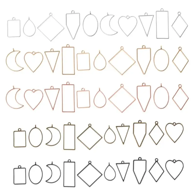 

50Pcs Assorted Geometric Hollow Frame Tray Pressed Flower Pendant Jewelry Making F3MF