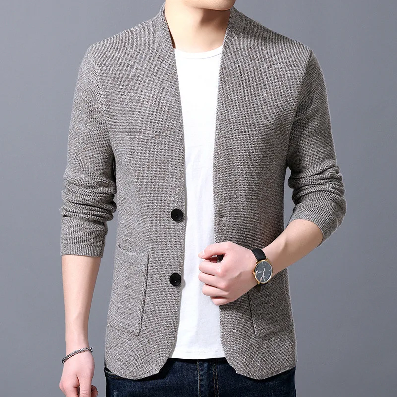 Suit style Cardigans Jacket Men Cotton Sweater Long Sleeve Mens Sweaters Solid Button Tops Fit Knitting Casual Style Clothing