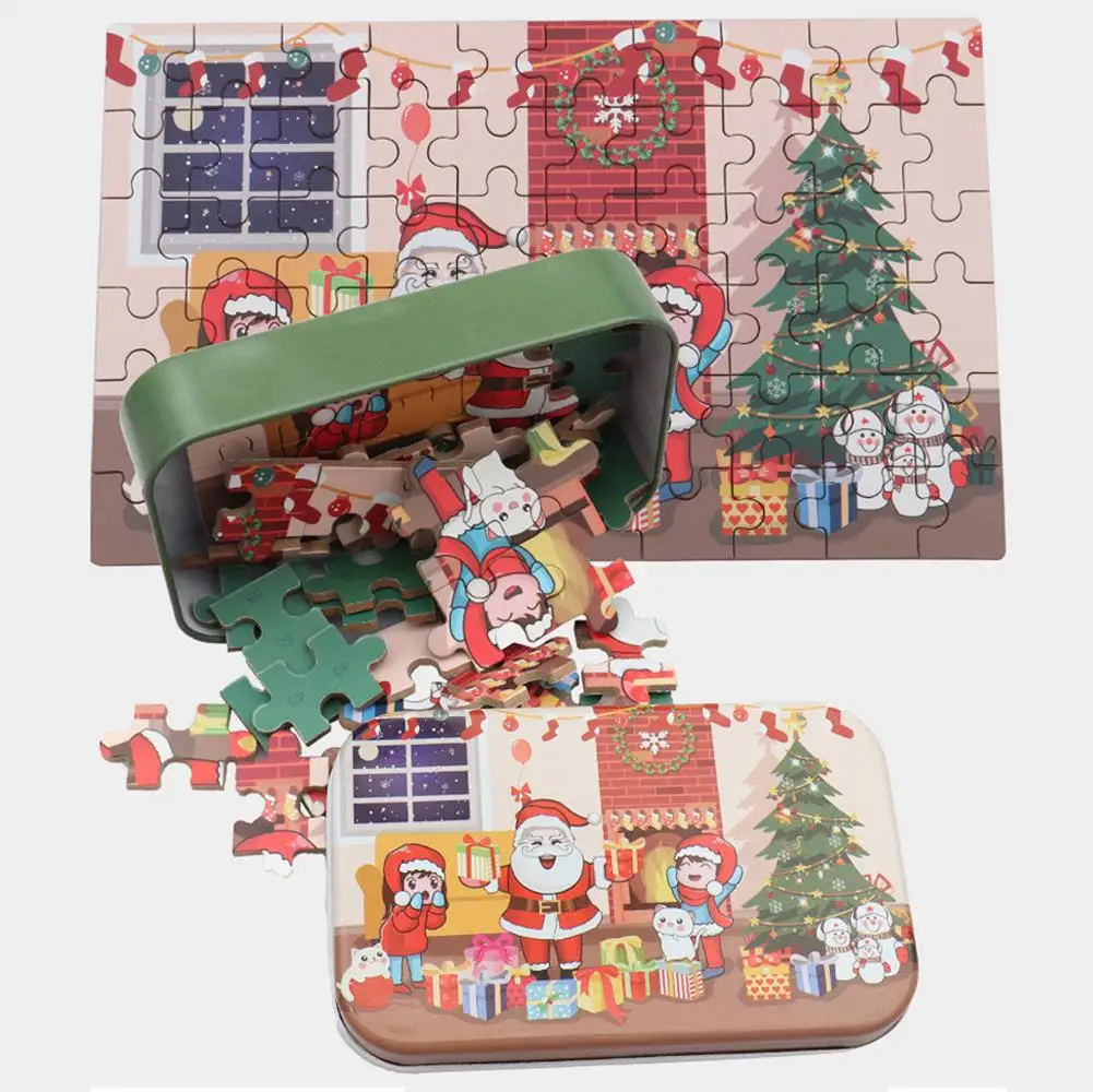 Children's Jigsaw Puzzles Toys With Iron Box Santa Christmas Tree Educational Kids Animation Pairing Puzzle Gift | Игрушки и хобби