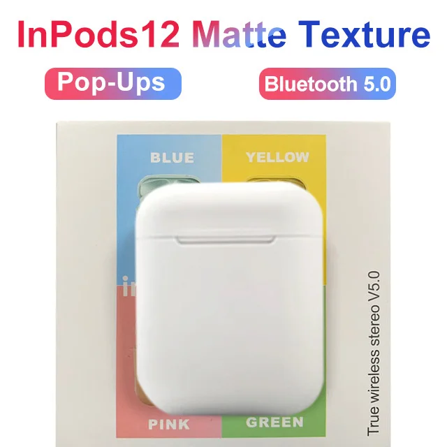 i12 D white box Новые беспроводные наушники Macaron i12 TWS Bluetooth 5,0 в гарнитуре сенсорный всплывающий стерео наушники для телефона HD микрофон - Цвет: i12 D white box