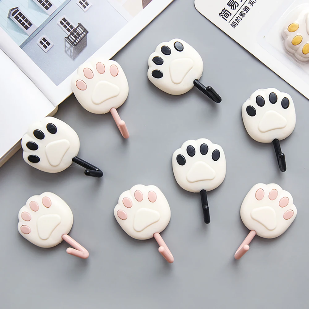 

8pcs Adhesive Wall Hooks Cat Paw Pattern Reusable Waterproof Hooks For Towel Keys Bags Bedroom Kitchen Storage Accessories