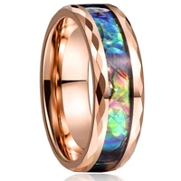8mm men rings inlaid abalone shell rose gold tungsten carbide rings unisex engagement wedding bands jewelry accessories