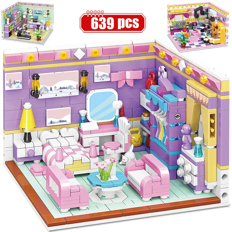 

City Street View Mini Cabin Building Blocks Friends House Decoration Assembled Model Bricks DIY Toys For Children Gifts