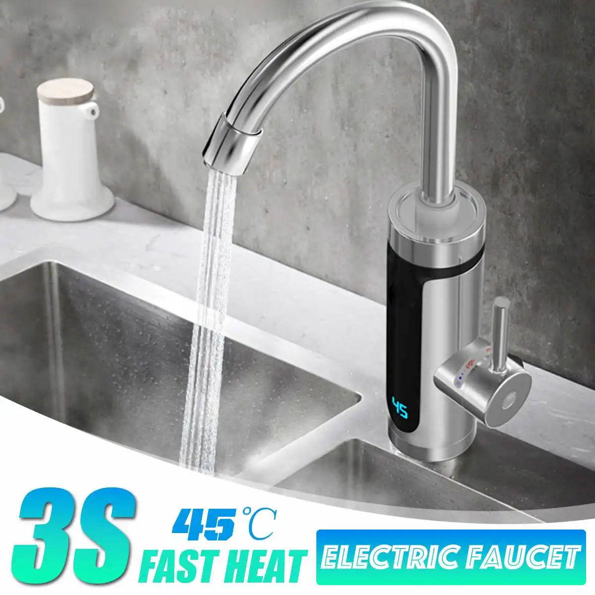 

Electric Water Heater for Kitchen 3000W 220V Instant Hot Heating Faucet Instantaneous Heaters Hot Cold with Temperature Display