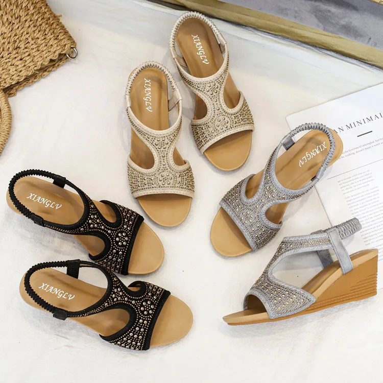 

New Women's Wedge High Heel Sandals Summer 2021 Fish Mouth Women's Flat Sandals Big Size 35-42 Bohemian Sandals