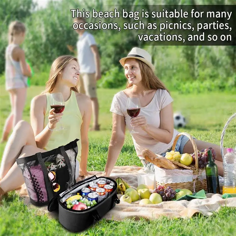 

1pcs Outdoor Travel Picnic Bag Beach Insulation And Fresh-keeping Bag Mesh Beach Bag Creative Multifunctional Ice Pack Meal Bag