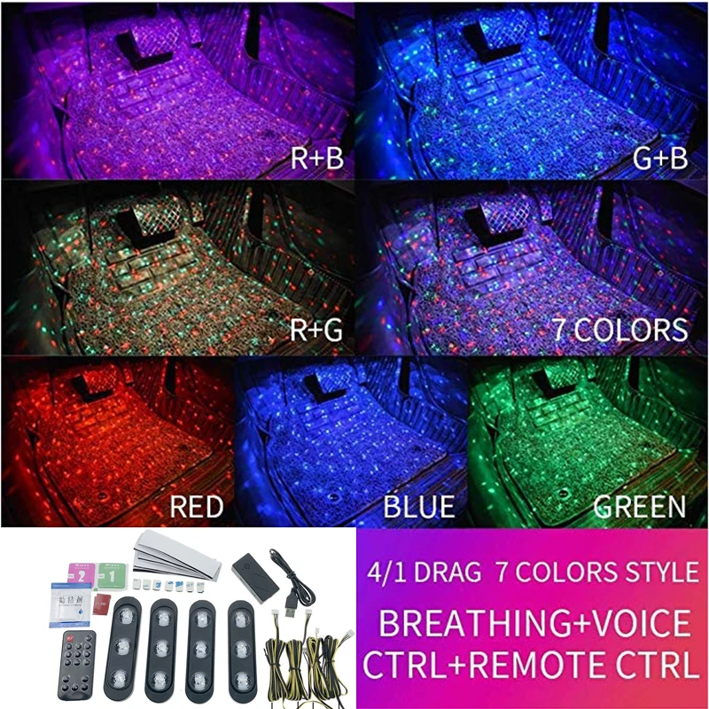 

Car RGB LED Strip Light Car Styling Decorative Automobile Atmosphere Ambient Starry Lamps Car Interior Voice Control