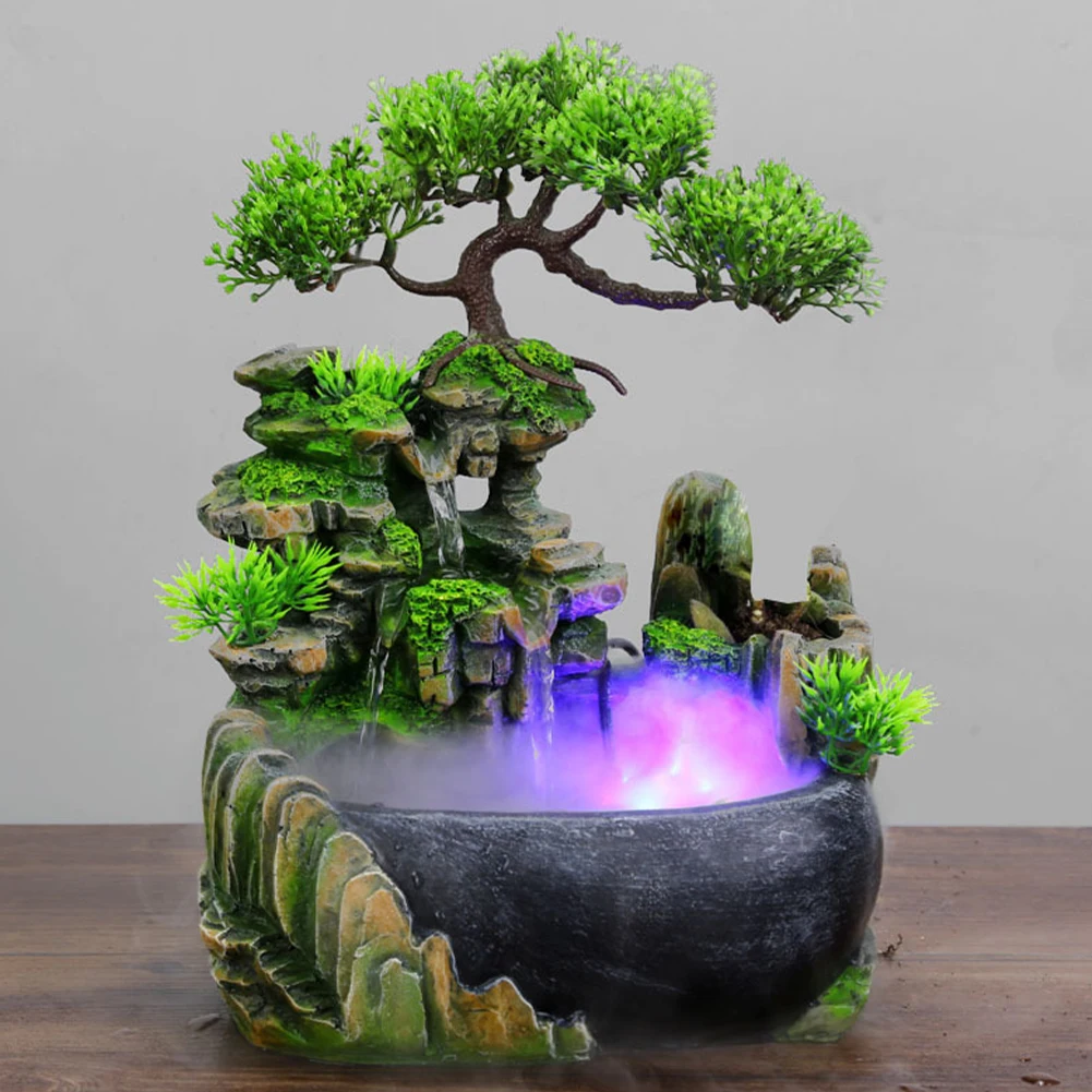 

Home Decor Indoor Spray With LED Light Bedroom Small Rockery Gift Desktop Fountain Art Craft Miniature Zen Meditation Office