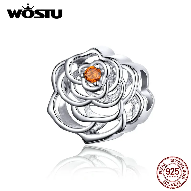 WOSTU цветок роза бисер 925 пробы серебро Подходит Шарм DIY браслет кулон изготовление ювелирных изделий бусины аксессуары CTC079