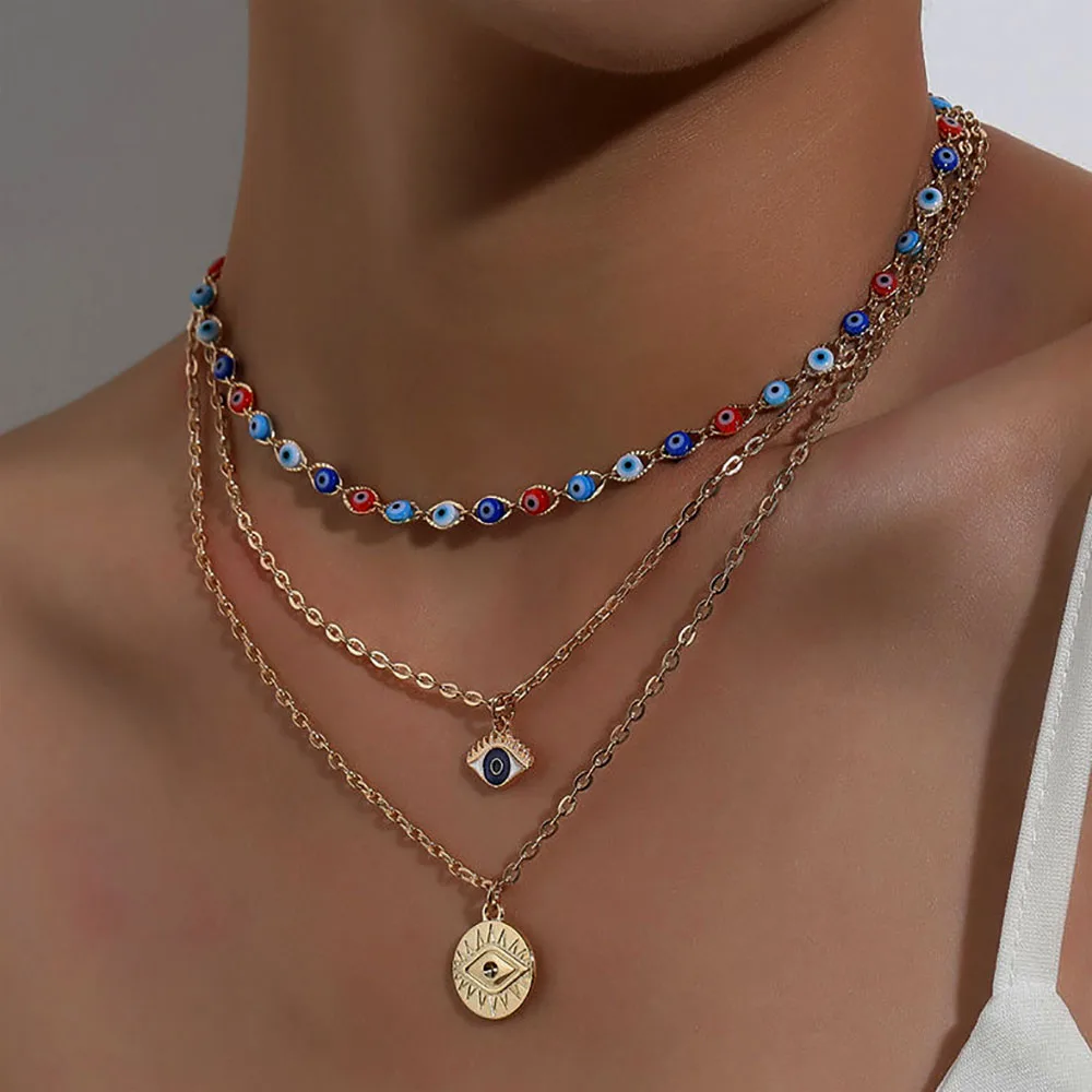 

10 styles Turkish Evil Eyes Multilayer Necklaces For Women Bohemian Vintage Devil Pendant Necklaces Choker Beads Party Jewelry