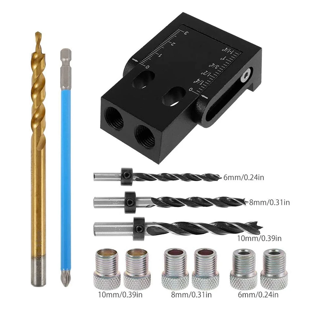 

38pcs Pocket Hole Jig Kit Home DIY Power Tools Aluminium Alloy 15 Degree Angle Oblique Hole Locator Woodworking Tool Set