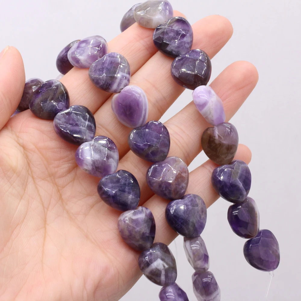 

Natural Semi-precious Stones Beaded Heart-shaped Amethyst Faceted Fashion Bead For Making Necklace Bracelet 14 Pcs/Piece 15x15mm