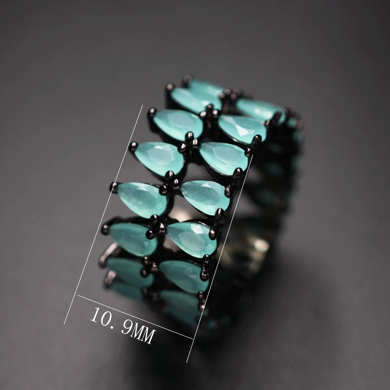 

Fashion Green Water Drop Finger Rings For Women Full pave Pink Blue Cubic Zircon Black gold color plated Bridal Wedding Jewelry