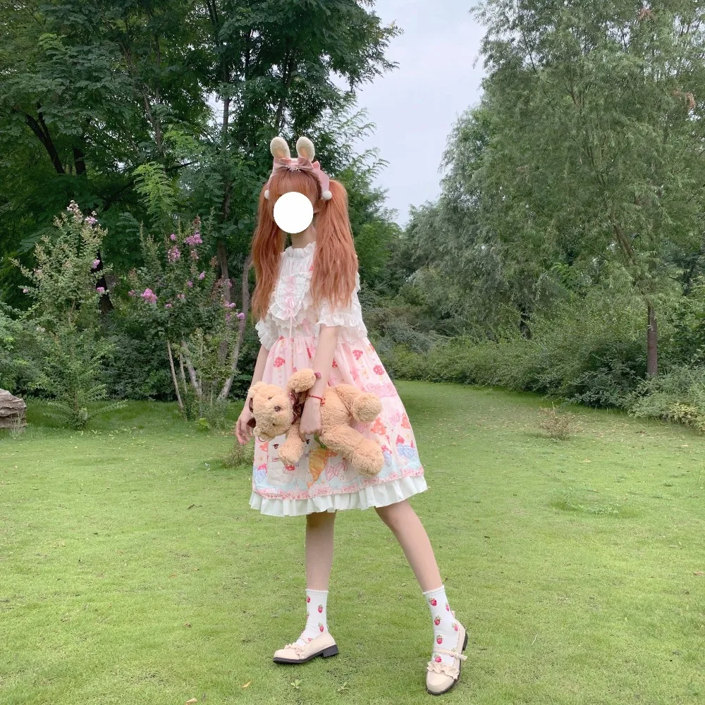Kawaii японский Лолита девушка Лолита гриб кролик кружева милое платье без рукавов