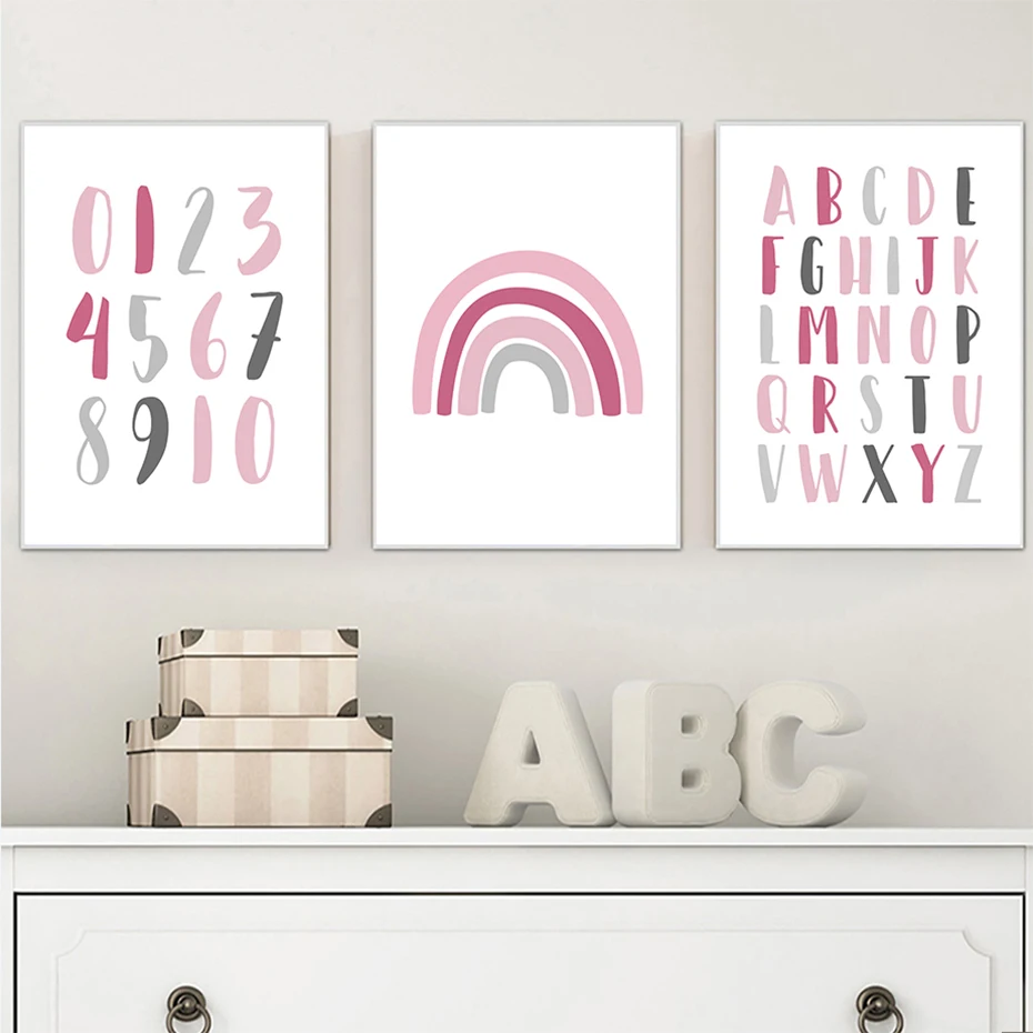 Современные настенные картины с радужным алфавитом для детской комнаты холст