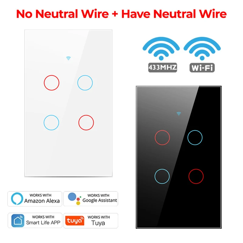 

WiFi + RF 433 МГц умный сенсорный выключатель настенный кнопочный переключатель Tuya Smart Life приложение дистанционное управление 1/2/3 банды работа с ...