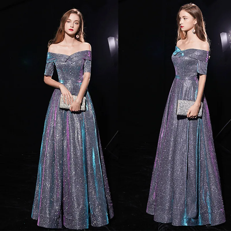 Годовой показ тонкое длинное вечернее платье женское новое слово плечо высокий