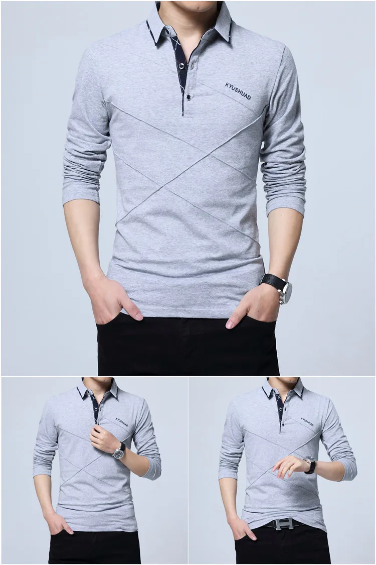 Рубашка-поло мужская с воротником 5XL весна-осень на пуговицах длинным рукавом