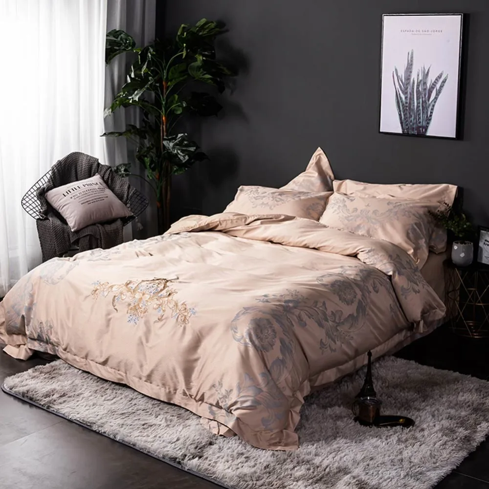 Svetanya вышитые постельные принадлежности Королевский размер простыня наволочка