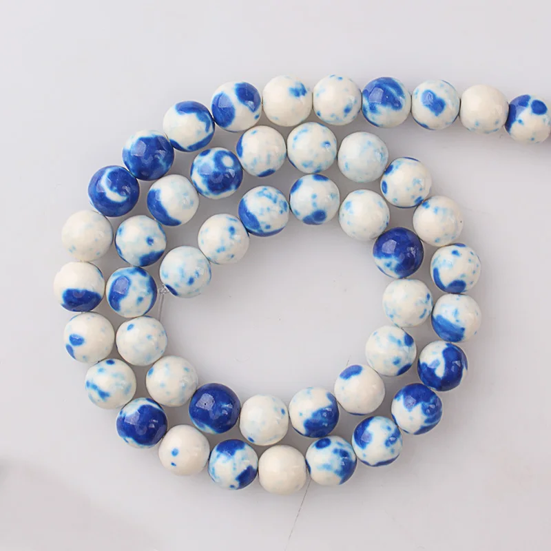 Бело-голубые разнообразные круглые бусины из натуральной глины и керамики 4 6 8 10