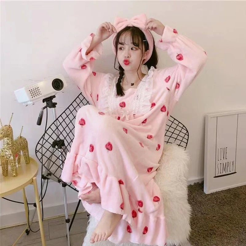 Зимняя теплая одежда для сна плотная ночная рубашка с длинными рукавами платье