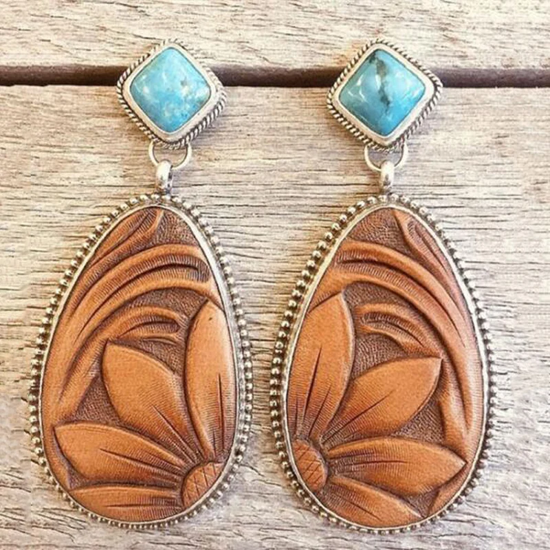 SHUANGR Boho Этнические каучук зеленого цвета Камень Висячие серьги для женщин Индийский Племенной Винтаж Серьги pendientes mujer moda - Окраска металла: S07303