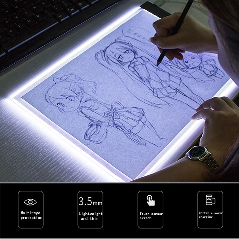 

A5 LED Drawing Boards Tracing Board Copy Pads LED Drawing Tablet Plate Art Writing Table Stepless Dimming Artcraft Light Box